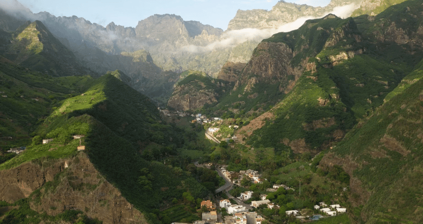 santo antao - mountain range from the sky