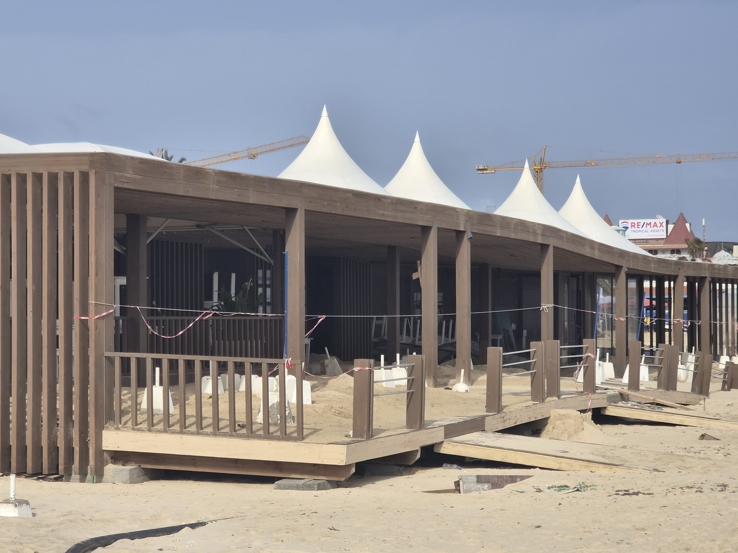 Cordoned-off beach shack on the beach at Santa Maria, Sal.